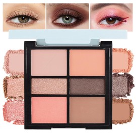 6 Colors Mini Naked Eyeshadow Makeup Palette, Neutral Nude Eye Shadow, Pink&Purple& Brown Matte Make Up Pallet with Mirror Highly Pigmented Long Lasting Waterproof Travel Size Gift Kit (Brown)