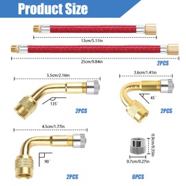QMLING Ventilverlängerung Autoventil Set, 120mm und 250mm Ventilverlängerung, 45° 90° 135° Winkelventil, Ventil Adapter für Auto Motorrad