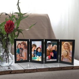 POILKMNI 4 Folding 4x6 Inch Hinged Picture Frame High Definition Natural Wood Picture Frame Rustic Desktop Acrylic Frame Family Photo Collage for Birthday Thanksgiving Christmas Family Lover Gift