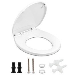 Toilet seat Round with Slow Close Hinges, Four Bumpers, Two Sets of Parts, White Toilet seat Round, Slow Close, Never Loosen and Easily Remove, Plastic, White