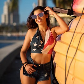 QYVEWY 4 Pairs American Flag Sunglasses Bulk for Men Women UV400 Protection Classic Patriot (White frame/grey lens)