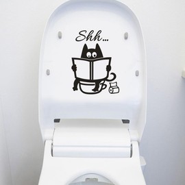 1Pc Black Removable Vinyl Wall Sticker for Toilets Cute Cat Motif, Toilet Accessories