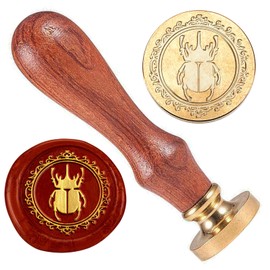 DELORIGIN Beetle Wax Sealing Stamp 1" Brass Wax Seal Stamp Head with Wooden Handle Vintage Beetle Wax Stamp for Wedding Invitations Cards Gift Wrapping Envelopes Wine Package Decoration