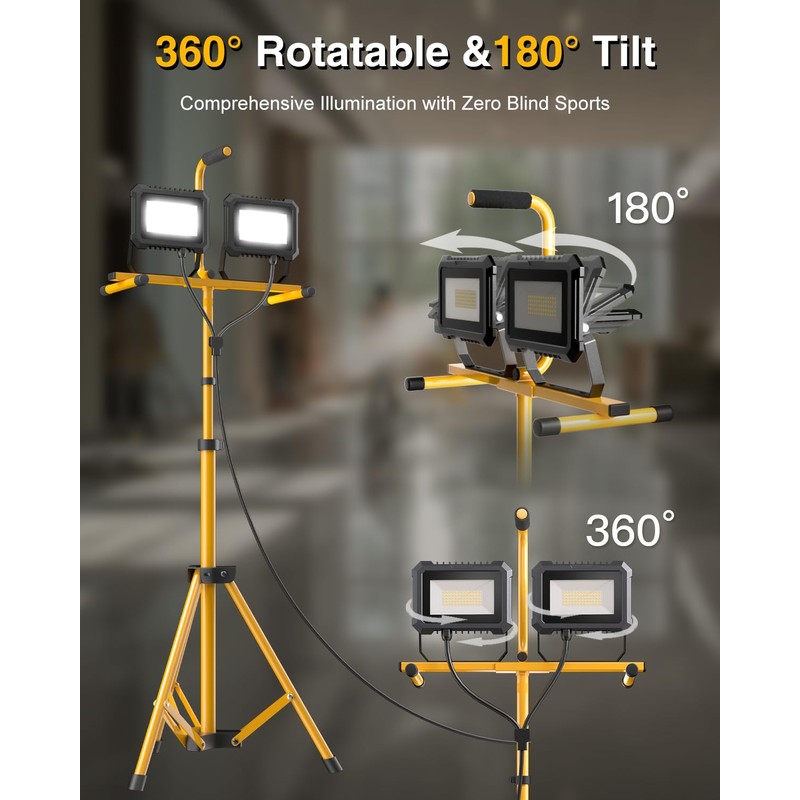 LED Work Light with Stand, 10000 Lumen 2 Head Portable