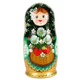 Books.And.More Basket Daisies Nesting Doll in Green Set of 5 pcs Matryoshka Dolls