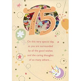 Designer Greetings Very Special Day Sequin Filled Die Cut Window Age 75 / 75th Birthday Card