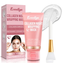 Eveellyn Collagen Night Wrapping Mask, 75 ml Overnight Maske Gesicht,Tiefe Hydratation, Reduziert Falten & Verbessert die Hautelastizität, geeignet für alle Hauttypen (Pinsel enthalten)