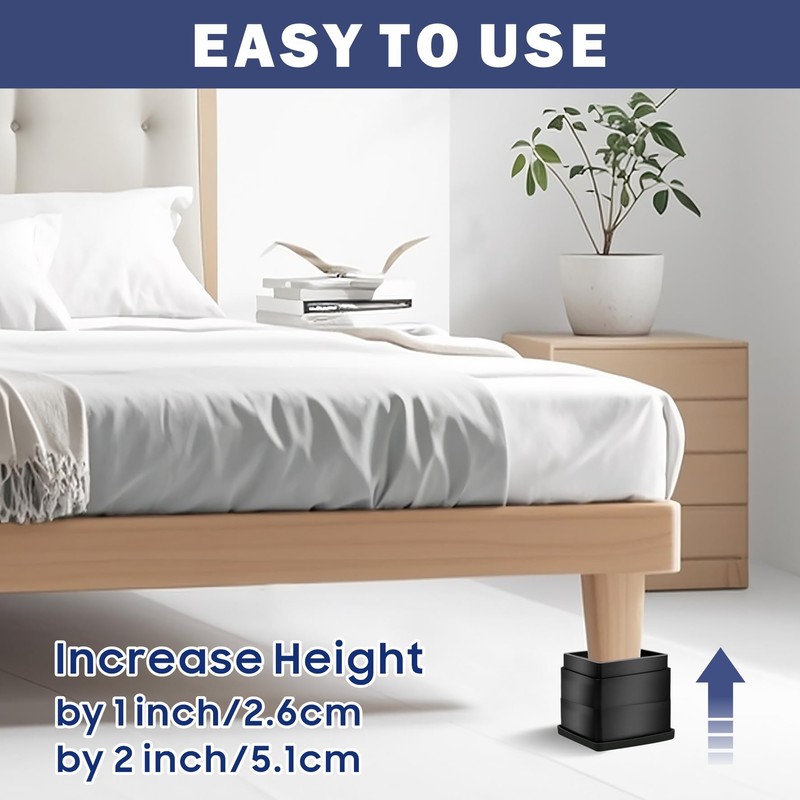 MixDora Bed Risers 1 Inch Square Stackable Furniture Risers Anti-Slip