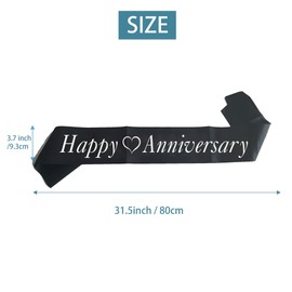 Joyiou Happy Anniversary Sash, Wedding Anniversary Party Sash Gifts Favors for Husband Wife, Birthday Anniversary Sash Party Supplies Decoration, Soft Black Sash with Silver Foil Lettering