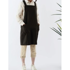 Pincy Cotton Canvas Apron for Women - No-ties Cross Back Apron with Pocktes, Great for Florist, Coffee House and Kitchen (23-Grey)
