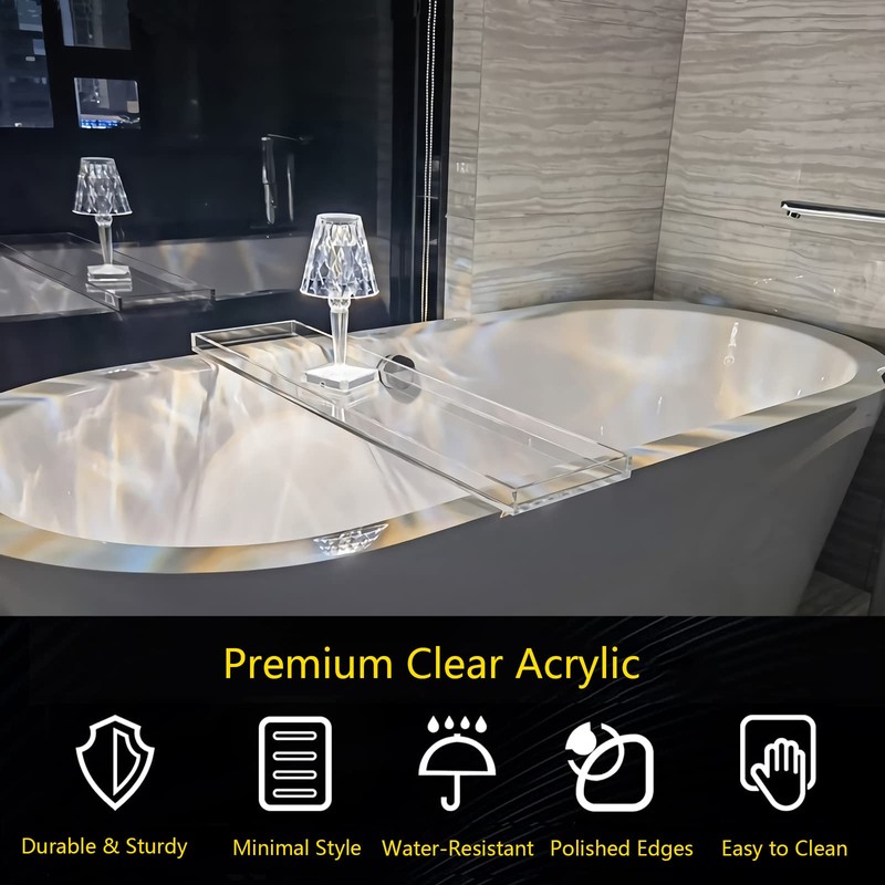 CXNGD Bathtub Tray Table, Clear Acrylic, Anti-Slip Bath Caddy, 32.3