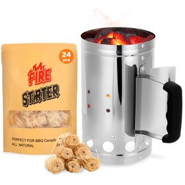 SUNLIFER Charcoal Chimney Starter, BBQ Grill Quick Rapid Fire Starter Chimney for Outdoor Barbecue Cooking Camping, Sturdy and Easy to Use, Stainless Steel（10.62" x 6.41"）