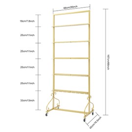WUSILILU Champagne Wall Holder, 5 Tiers Metal Champagne Display Stand with Wheels Floor Mount Rolling Wine Glass Rack Shelf Champagne Tower for Weddings Graduation Parties (Gold)