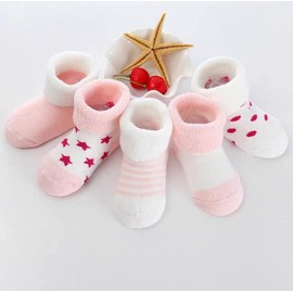 FedMois Baby Thick Winter Socks Cotton Toddler Infant Newborn Cozy Warm Socks Pack of 5, Pink, 0-6 months
