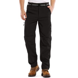 Men's Snow Ski Waterproof Fleece Lined Pants Winter Insulated Outdoor Hiking Mountain Softshell 6078-Black-40