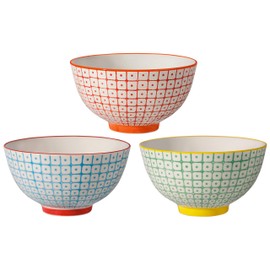 Bloomingville Carla Retro Dessert Bowls Bowl Vintage Diameter 11.5 cm Red Blue Green Ceramic Set of 3 Holds Approx. 280 ml