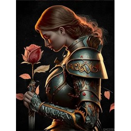 QACEYID Diamond Painting Kits Rose Warrior Woman Vintage Unique Adult Gift Creative Full Diamond Gemstone Art for Room Decor Home Decor Bathroom Decor Holiday Gift 12x16 inch