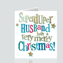 Brightside Husband Christmas Card, Christmas Card toSuper Duper Husband, Merry Christmas Husband, MultiColoured Words