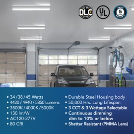 Euri Lighting ELS4-45W103sw 4FT LED Linear Strip Fixture, CCT (35K, 40K, 50K) & Wattage Tunable, (34, 38, 45W), 4420, 4940, 5850lm, 120~277V, 0-10V Dimmable, DLC, 5YR, 50K HR WTY