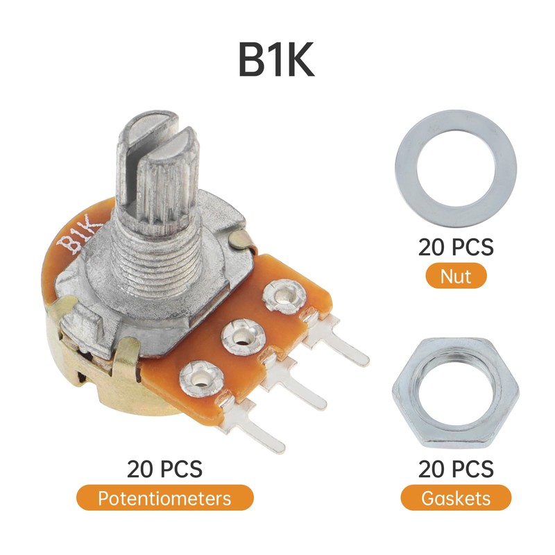 Smgda Variable Resistor Single Knurled Axis Volume Potentiometer 1KΩ 5KΩ