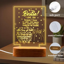 Gifts for Bestie, Best Friend Birthday Gifts, Acrylic Night Light Gift with Touching Words, 3D Illusion Lamp Gifts, Bedroom Decor Light, Bestie Gifts for Christmas, Valentine's Day, Thanksgiving