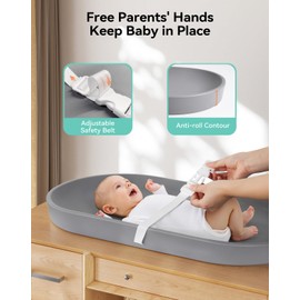 COMOMY Baby Changing Pad for Dresser - Wipeable Changing Pad with Restraining Belt, Waterproof, Soft, Lightweight and Portable, Easy to Clean for On The Go Diaper Change, Grey