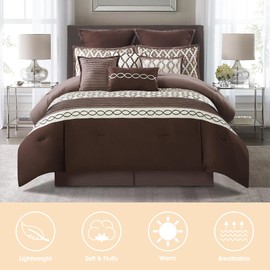LANCO MODERN LIFESTYLE Queen Comforter Set, Brown, 10 Piece Bed in a Bag for All Seasons, Luxury Extreme Comfort Bedding Sets with Bedskirt, Pillow Shams, Euro Shams and Decor Pillows