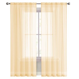 Sheer Voile Window Treatment Rod Pocket Curtain Panels for Kitchen Bedroom Living Room Drapes Sunlight Filtering Privacy Semi Home Decor Assorted Colors Sizes (Beige, 52 W x 108 L)