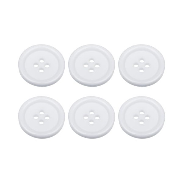 Pack of 6 White Sew on 20mm Round Buttons Flat