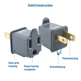 [UL Listed] Cable Matters 3-Pack 2 Prong to 3 Prong Outlet Adapter, 3P to 2P Plug Adapter - Converts a 2-Prong Outlet to Support 3-Prong Plugs, Gray