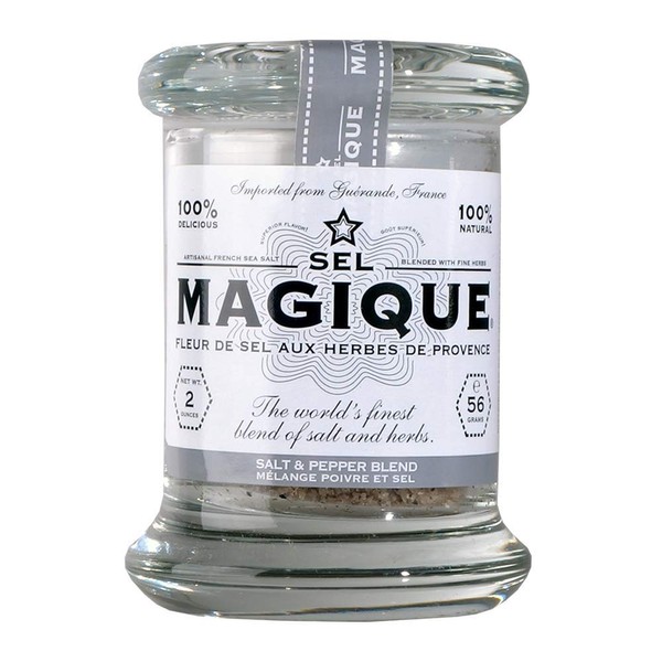 Sel Magique Salt & Pepper Herb Blend - Fleur De Sel From France, Natural & Unrefined (2oz Small Jar)