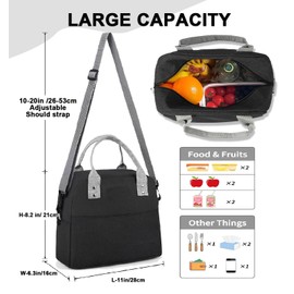Lunch Bags for Women Men with Adjustable Strap Insulated Lunch Bag Lightweight,Reusable Lunch Tote Bags,Thermal Portable Bag for School Work Travel Camping Outdoor (Black)