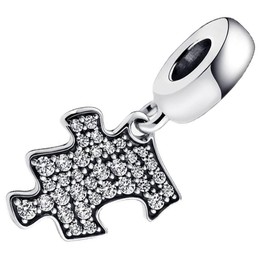 ZURWTCH One Piece Sparkling Puzzle Piece Dangle Charm Fit Women Bracelet Necklaces Fashion Gifts 925 Sterling Silver DIY Jewelry