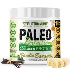 Paleo Perfection Vanilla Banana Grass Fed Beef Collagen Protein Powder without Stevia - Paleo, Keto, SCD, AIP Protein Powder with Apple Fiber, Carrot & Broccoli - 300g Protein Powder & Superfood Blend