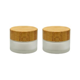 2 Pcs 5g 0.17oz Empty Refillable Frosted Glass Cosmetic Jars with Bamboo Lids Mini Travel Storage Containers Sample Pots for Eye Cream Lotion Lip Balm Ointment Skincare Organizer