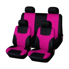 Bittwee Car Seat Cover Full Set, Breathable Washable Vehicle Front Seat Protector, Auto Interior Airbag Split Rear Bench with Removable Headrest Cover, Universal for Vehicles (Fluorescence Pink)