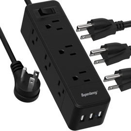 Power Strip Surge Protector, 9 Widely Spaced Outlets with 3 USB Ports, 3 Side Outlet Extender with 6.5 Ft Extension Cord, 1050 Joules, Flat Plug, Wall Mount Charging Station for Home Office Dorm Black