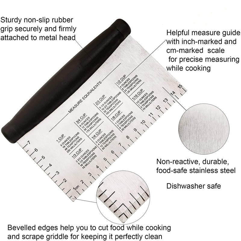 Dough Scraper Set of (1+1), Stainless Steel Bench Scraper Chopper