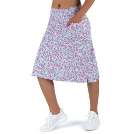 Women's Midi Length Skorts Skirts with 3 Pockets Modest Skirts Women's 24" Knee Length Skort, Blue Floral, Small