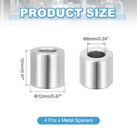 PATIKIL 4 Pcs Stainless Steel Spacers, 6mm ID x 12mm OD x 12mm Height 304 Stainless Steel Bushing Screw Standoff Unthreaded Round Spacer for 1/4"M6 Screws Bolts Nuts
