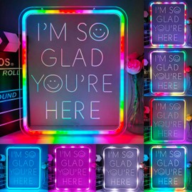 I’m So Glad You’re Here Neon Sign Colorful Neon Sign for Classroom Color Changing Led Sign With 100+ Colors Positive Neon Light Up Sign for Teacher School Wedding Party Store Home Gifts
