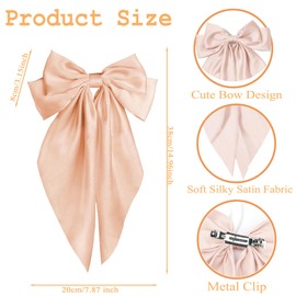 Hair Bows Silky Satin Bows Oversized Long Tail Hair Bow Clips Barrettes Big Bowknot Hair Accessories Trendy Stuff for Women Girl (Red+Pink Series)