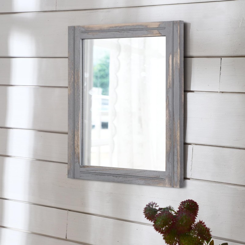 AAZZKANG Wood Framed Mirror 20"x16" Rectangular Rustic Wall Mirror Farmhouse