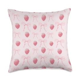 Cute Aesthetic Pink Coquette Style Bows Soft Strawberry Throw Pillow