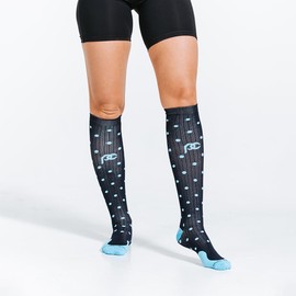 PRO Compression Running Marathon Socks - Calf-Length Travel and Sports Compression Socks for Foot and Ankle Support - Navy Dots Unisex (Large/X-Large)