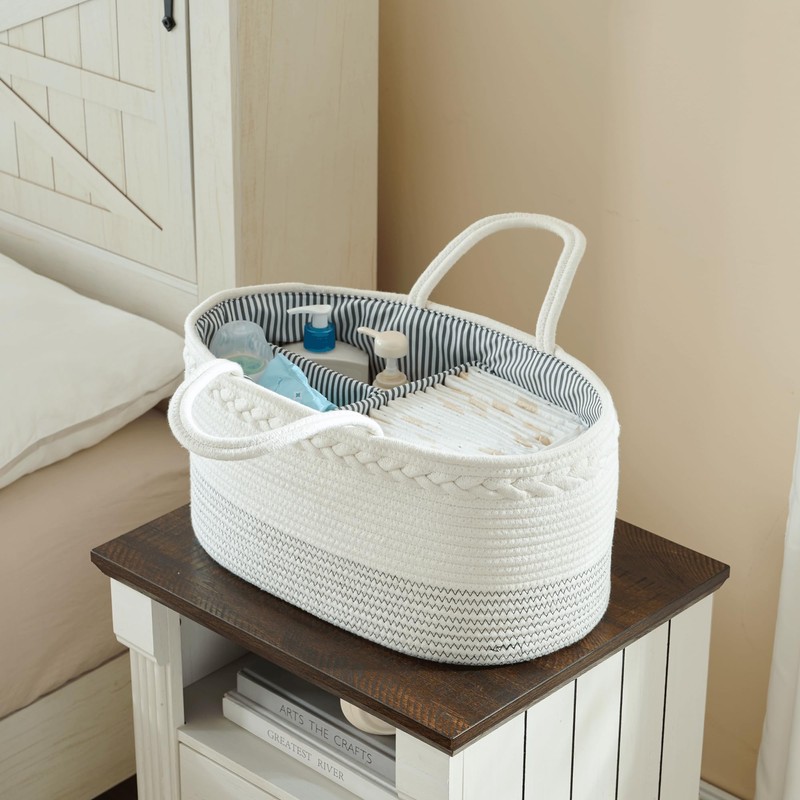 luxury little Diaper Caddy Organizer, Large Cotton Rope Nursery Baby