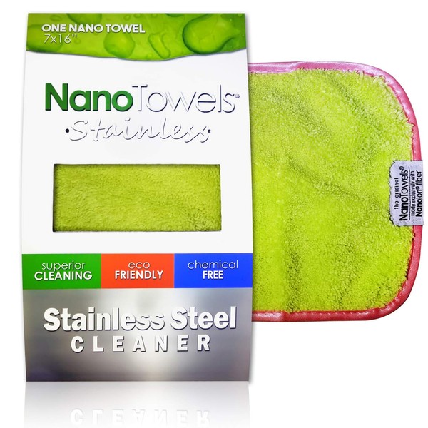 Nano Towels Stainless Steel Cleaner | The Amazing Chemical Free Stainless Steel Cleaning Reusable Wipe Cloth | Kid & Pet Safe | Light Green 7x16" (1 pc)