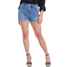 Women's Vintage High Rise Rolled Cuff Shorts with Lycra, Medium Blue, 04