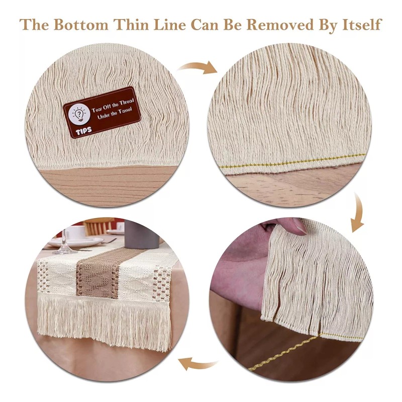 SANBREVE Camino De Mesa Tejido A Mano Con Borlas Vintage