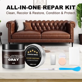 STARTSO WORLD 200Ml Leather Recoloring Balm with 100ML Leather Conditioner, Gray Leather Repair Kit for Furniture, Leather Dye, Leather Scratch Repair, Leather Couch Paint